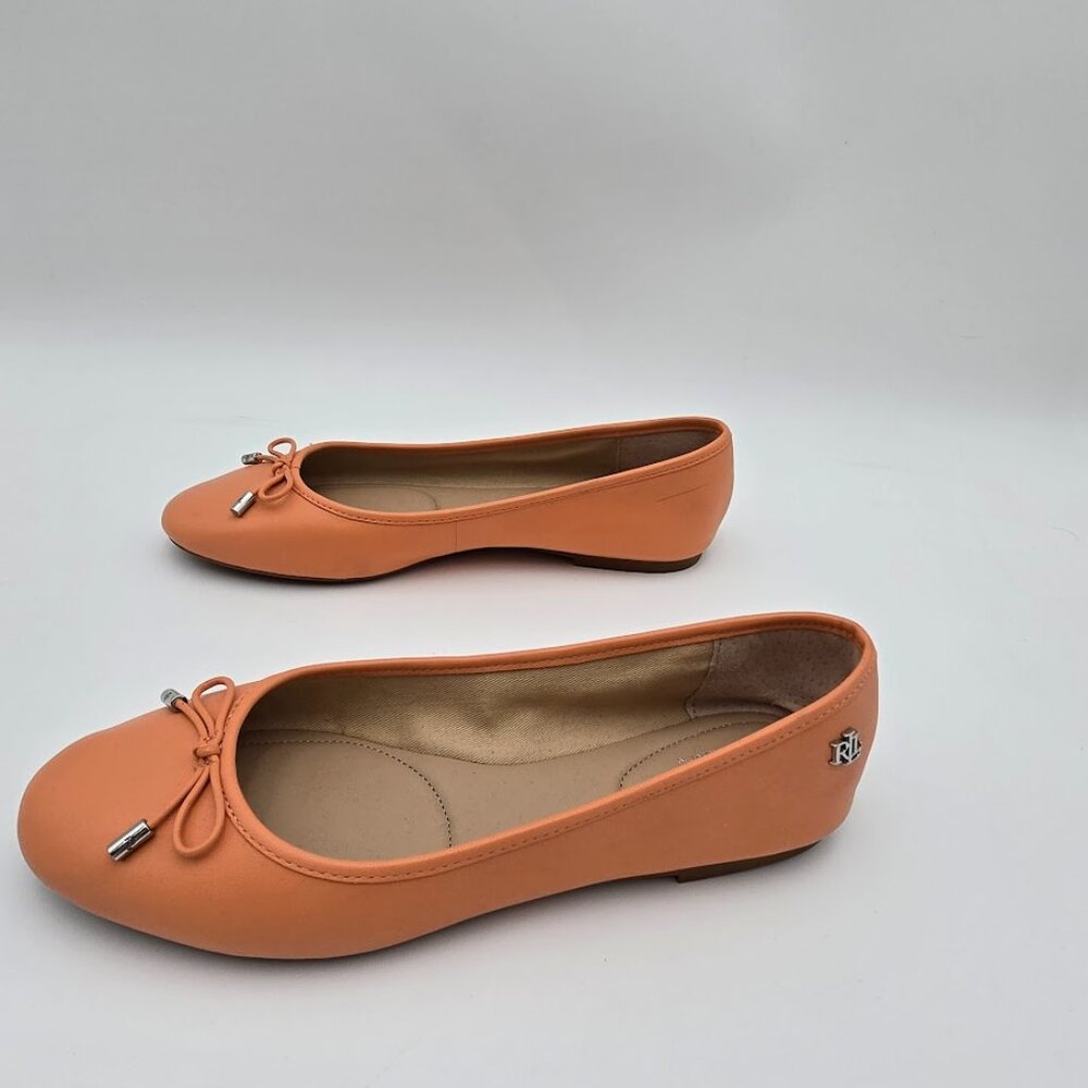 Ralph Lauren Jayne Nappa Leather Flats in Pastel Orange - Picture 2 of 7